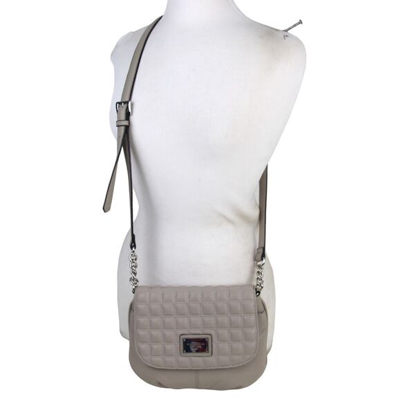 Tignanello STITCHED BEIGE GENUINE LEATHER FLAP CHAIN X-BODY SHOULDER BAG HANDBAG - Picture 2 of 15